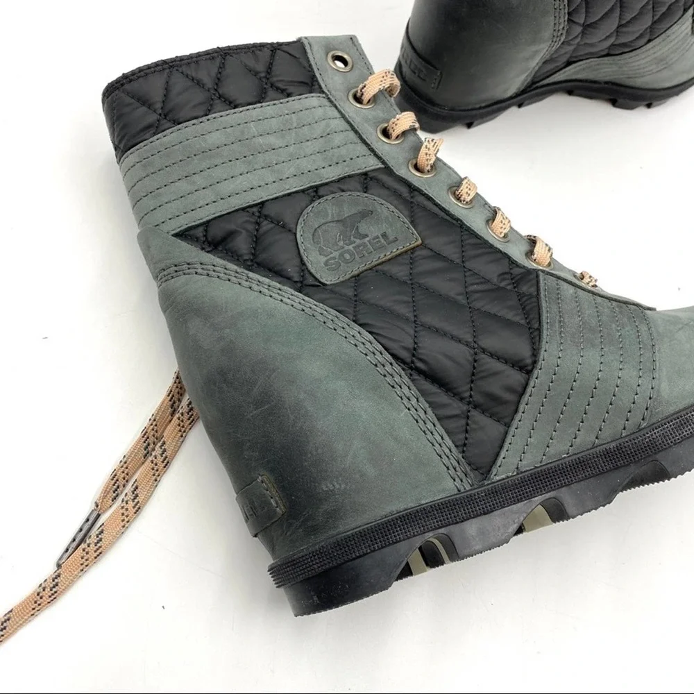 Sorel Lexie Wedge Boots Dark Slate Waterproof Snow Rain Lace Up Booties